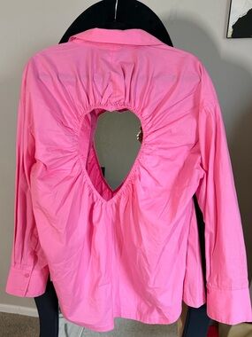 Zara Pink Button-Down Shirt with Heart Cutout Back